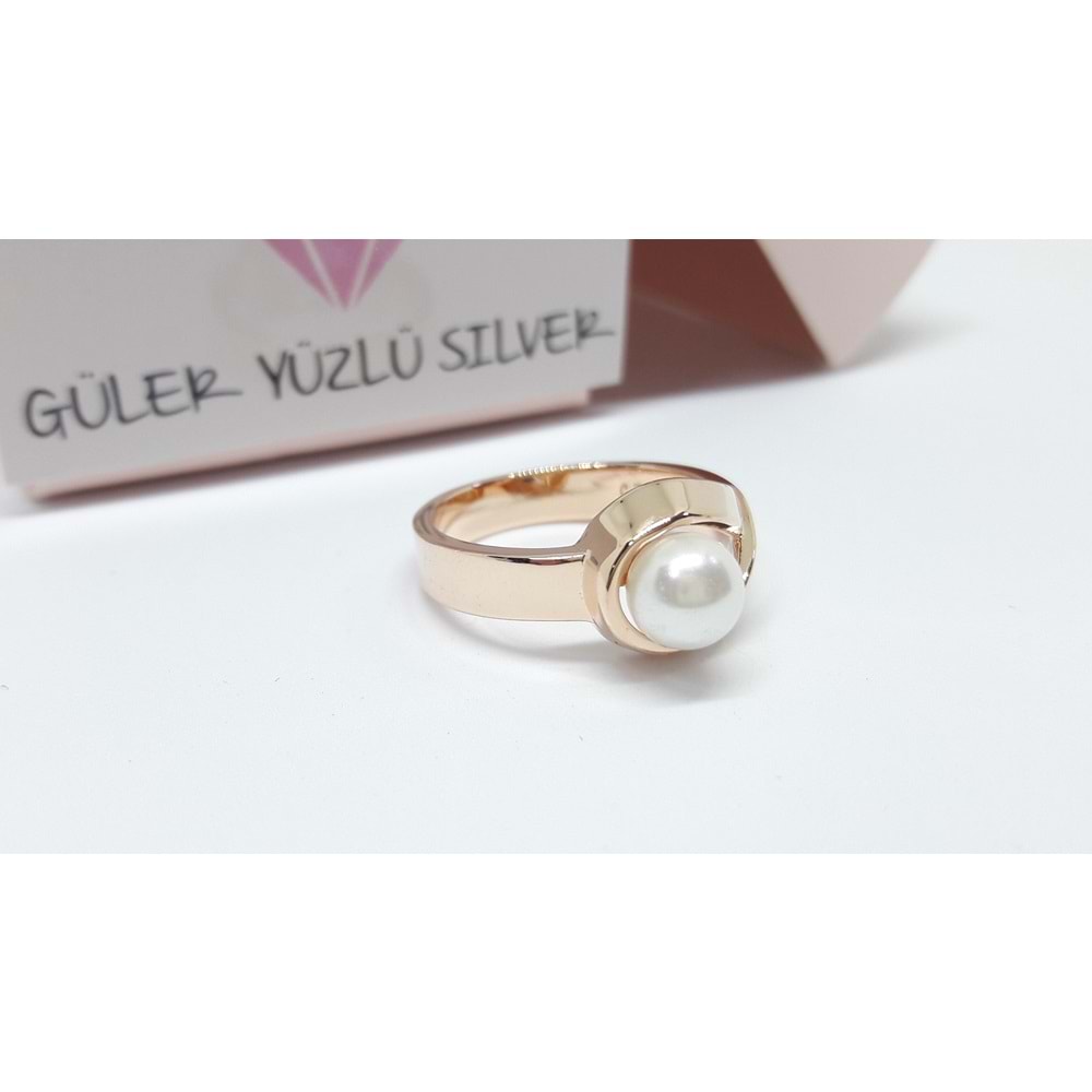 İTHAL İNCİLİ TEK TAŞ GÜMÜŞ YÜZÜK - RODYUM KAPLAMA - 20