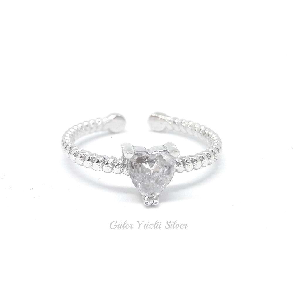 AYARLANABİLİR TAŞLI KALP ÇITIR GÜMÜŞ YÜZÜK