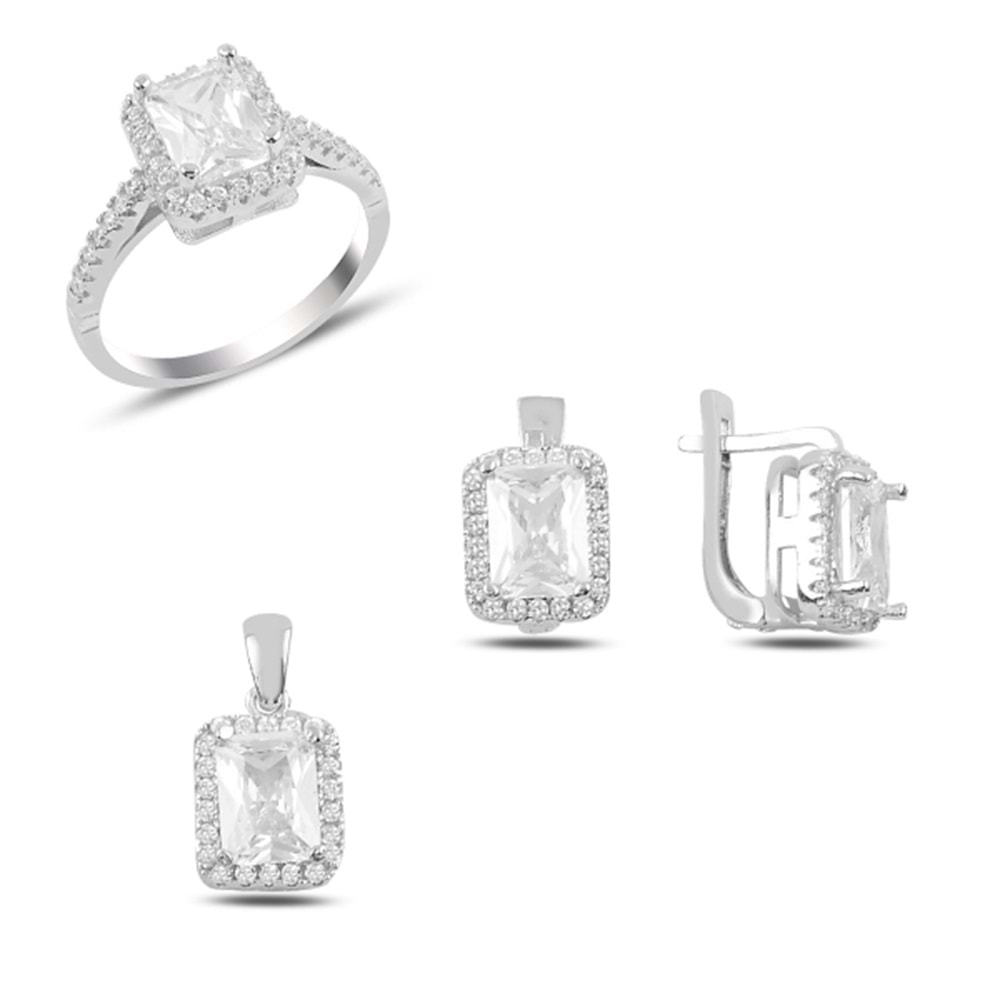 ZİRKON TAŞLI BAGET GÜMÜŞ SET - 18