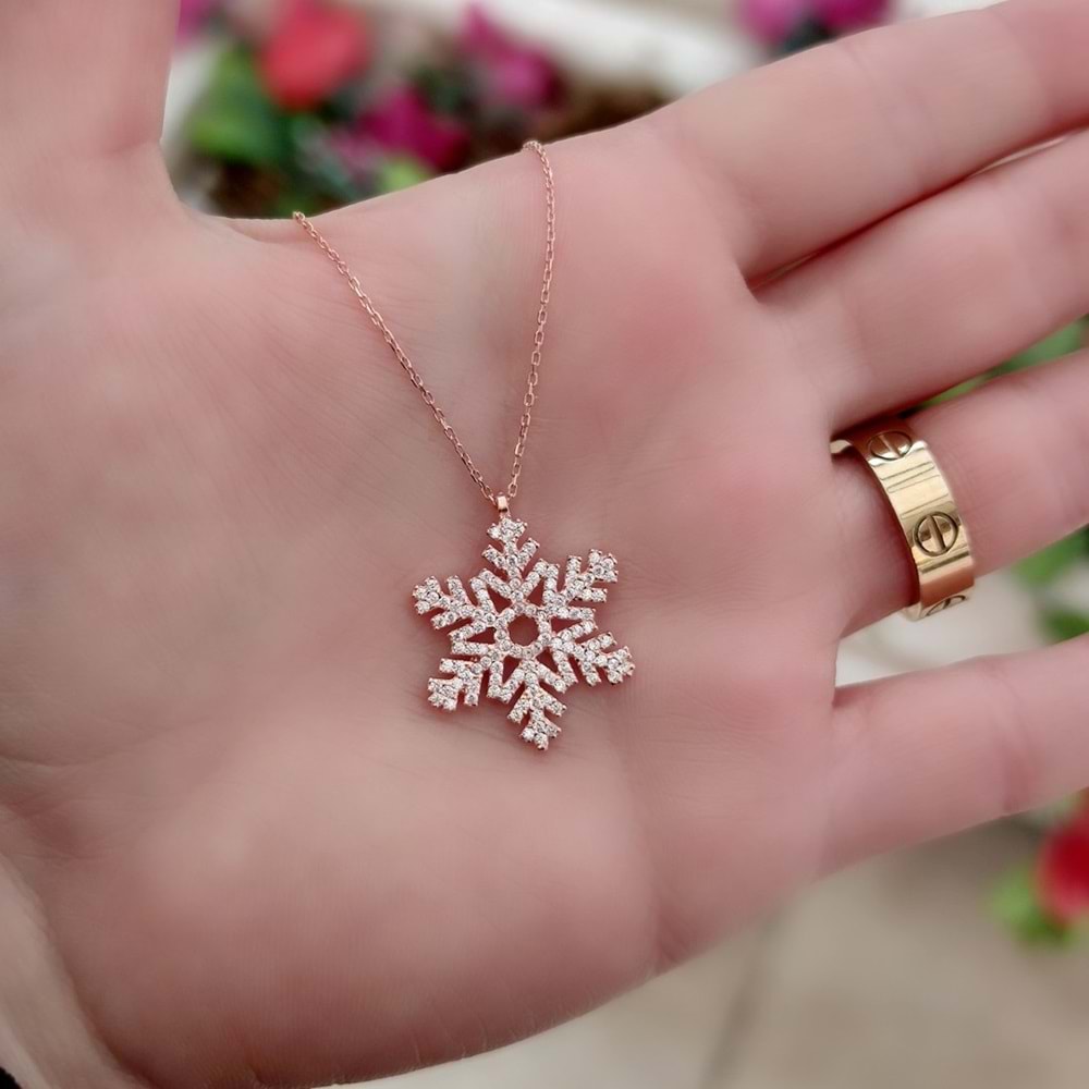 BÜYÜK KAR TANESİ GÜMÜŞ KOLYE - ROSE BAKIR