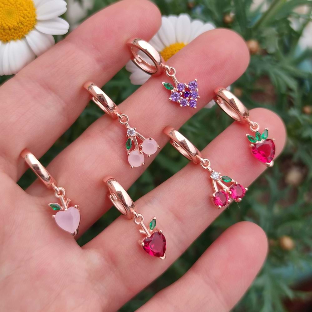 KİRAZ TEK HALKA GÜMÜŞ KÜPE - ROSE BAKIR