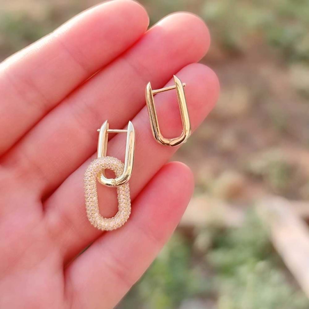TAŞLI U KOMBİN GÜMÜŞ KÜPE - ALTIN SARI