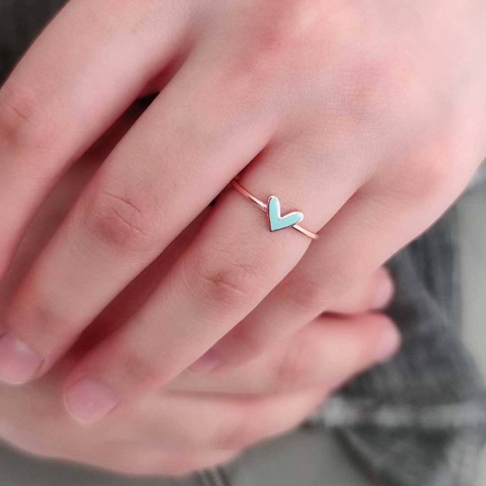 MİNELİ KALP GÜMÜŞ YÜZÜK - SU YEŞİLİ