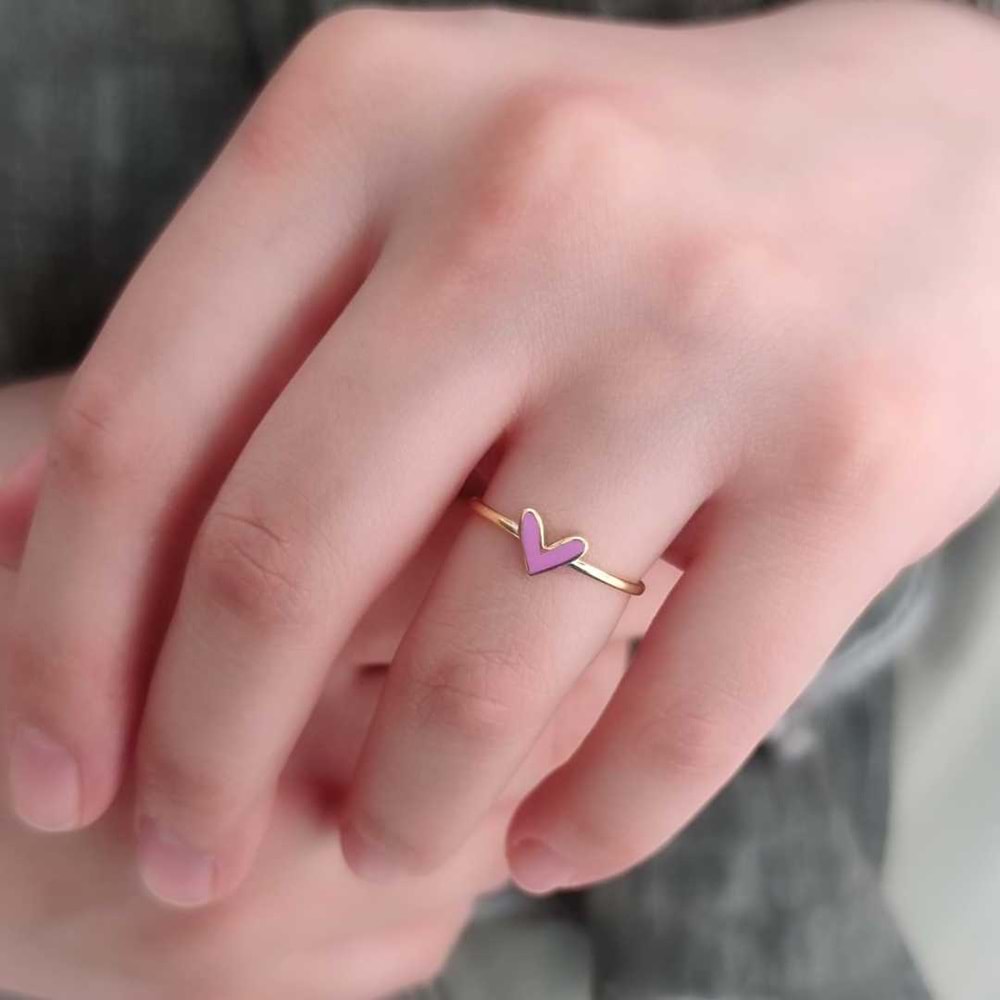 MİNELİ KALP GÜMÜŞ YÜZÜK - LİLA