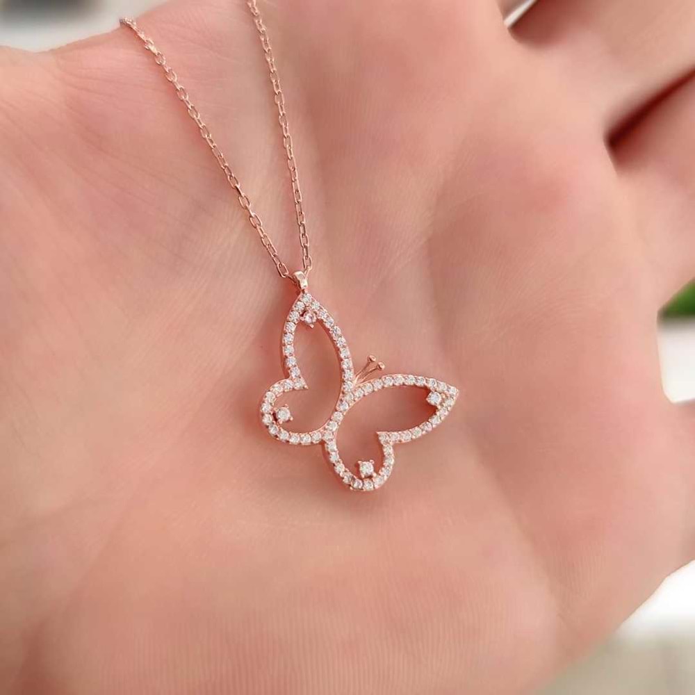 KELEBEK GÜMÜŞ KOLYE - ROSE BAKIR