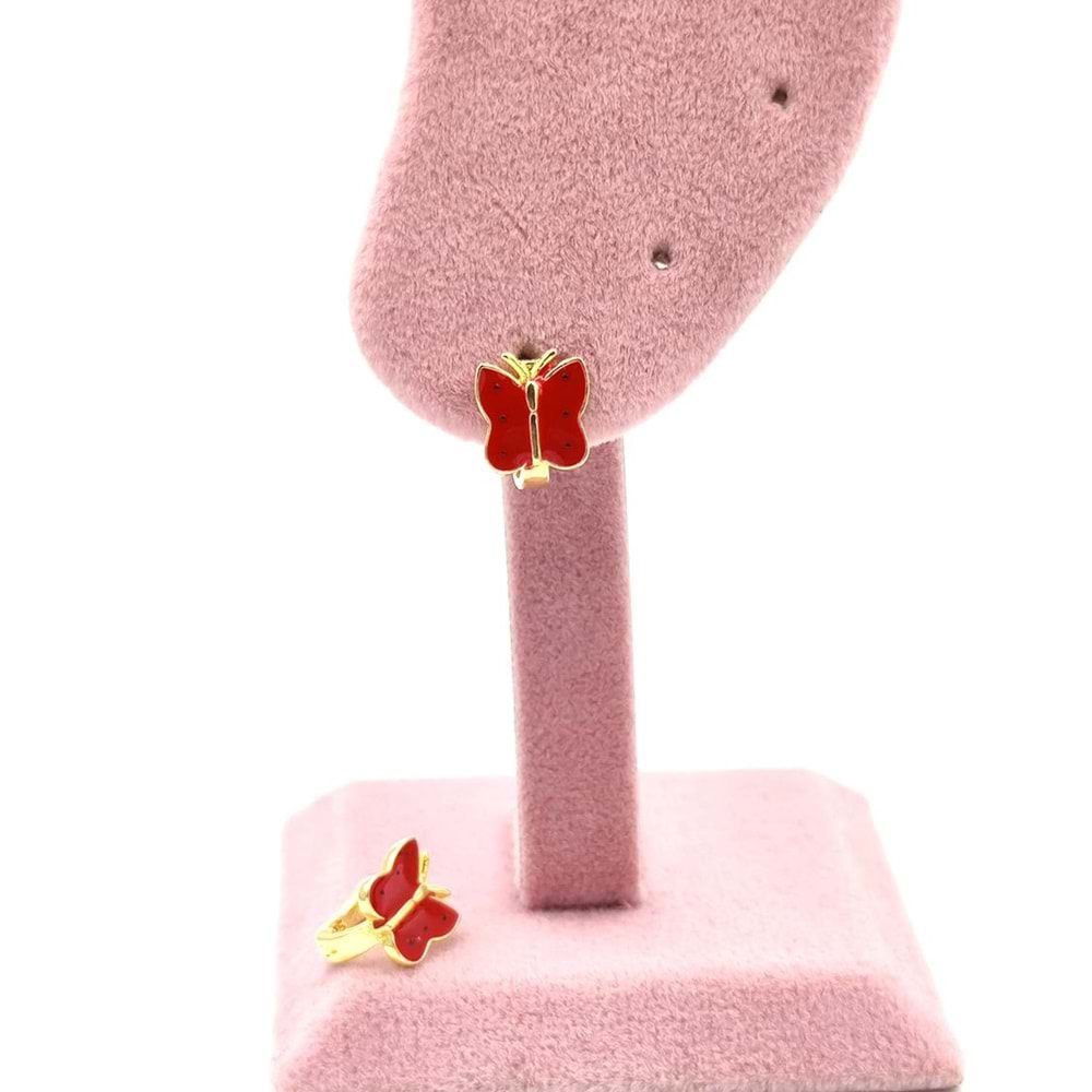 KIRMIZI MİNELİ KELEBEK ÇOCUK GÜMÜŞ KÜPE