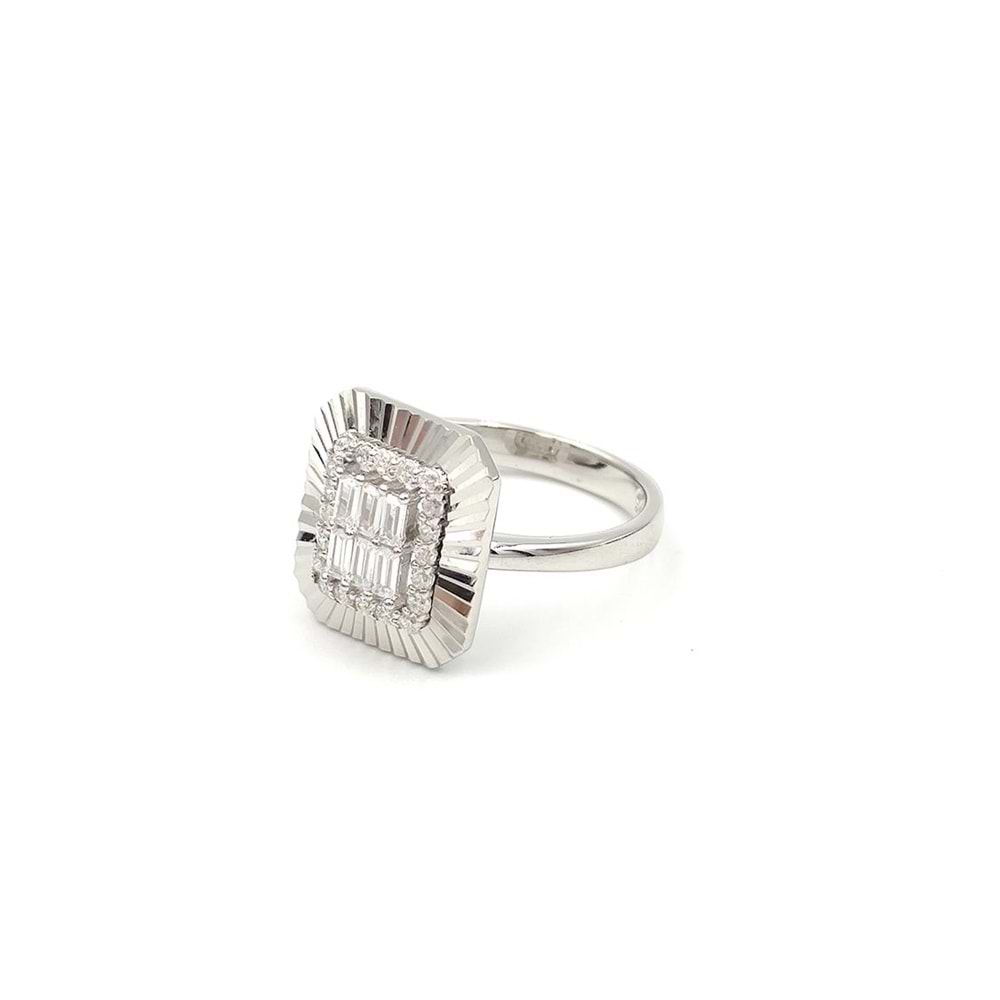 LAZER DETAY İTHAL BAGET GÜMÜŞ YÜZÜK - RODYUM BEYAZ - 12