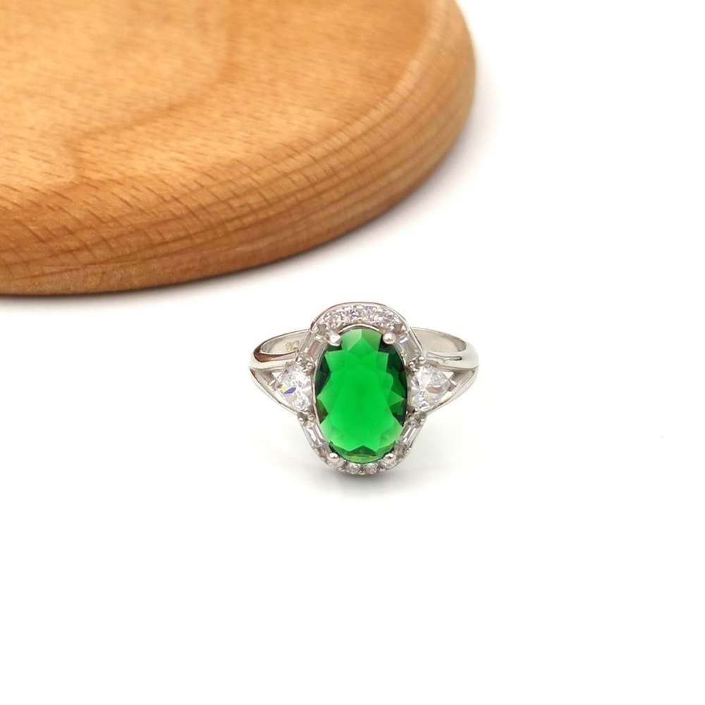 ZÜMRÜT ZİRKON OVAL TAŞLI GÜMÜŞ YÜZÜK - 19