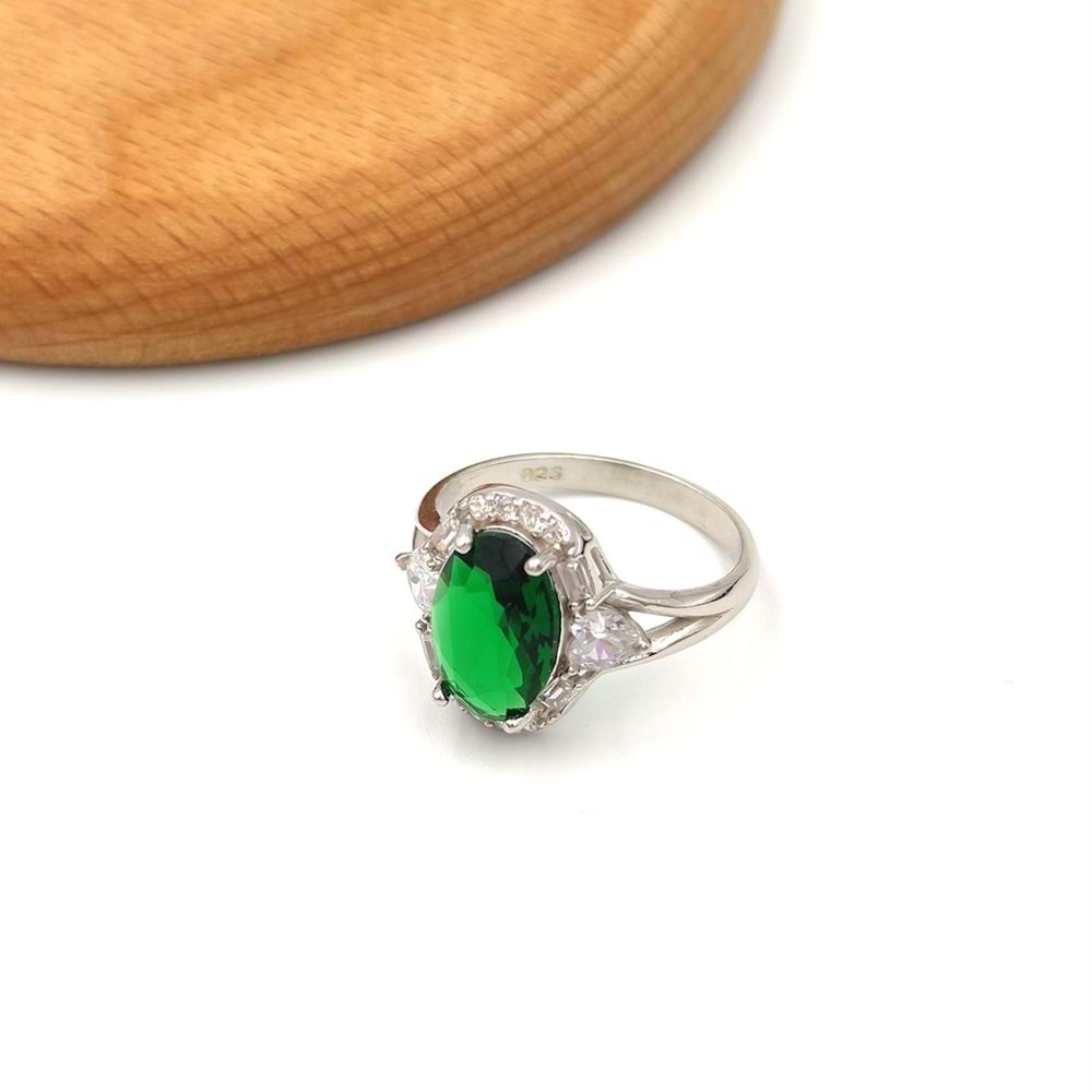 ZÜMRÜT ZİRKON OVAL TAŞLI GÜMÜŞ YÜZÜK - 19