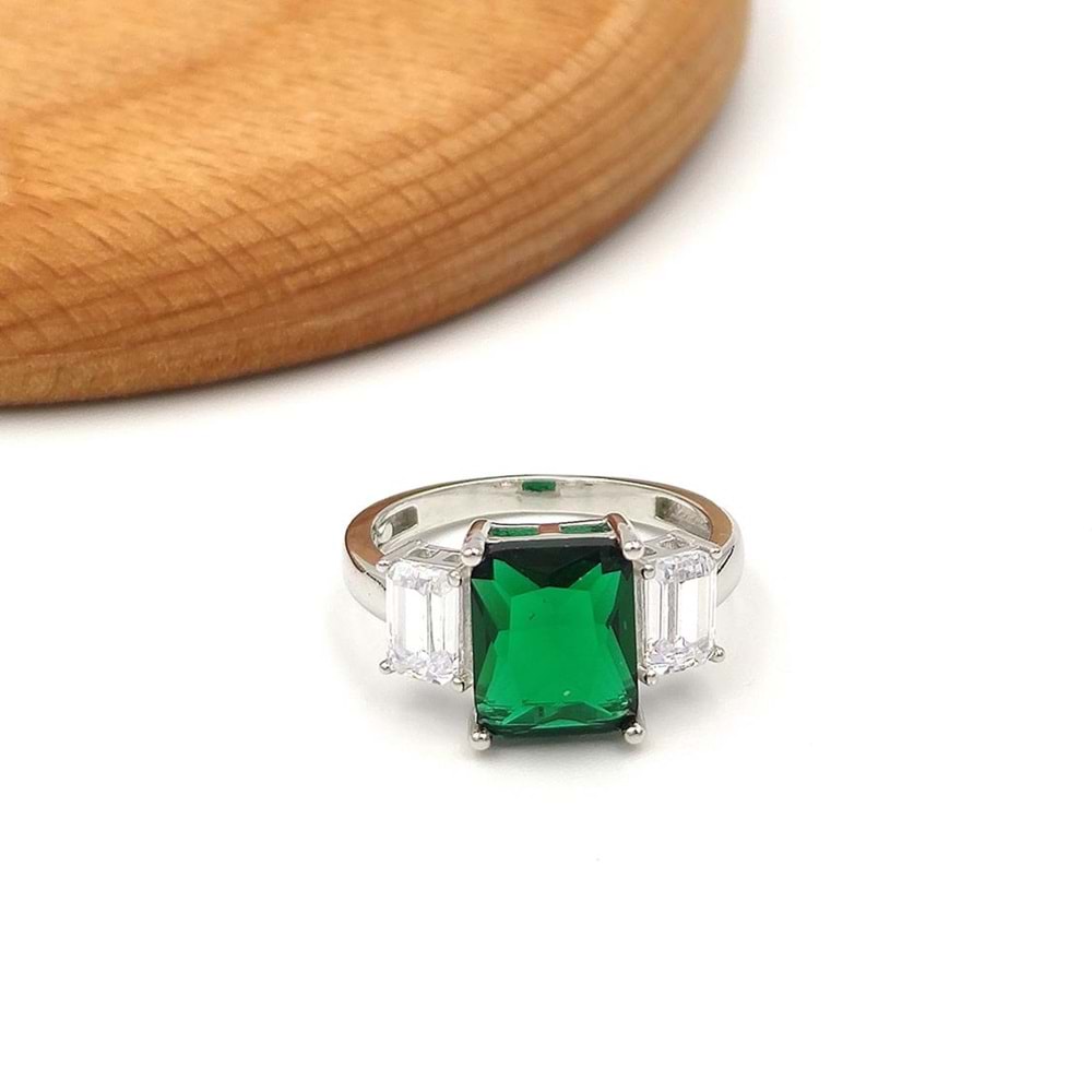 ZÜMRÜT ZİRKON TAŞLI BAGET GÜMÜŞ YÜZÜK - 14