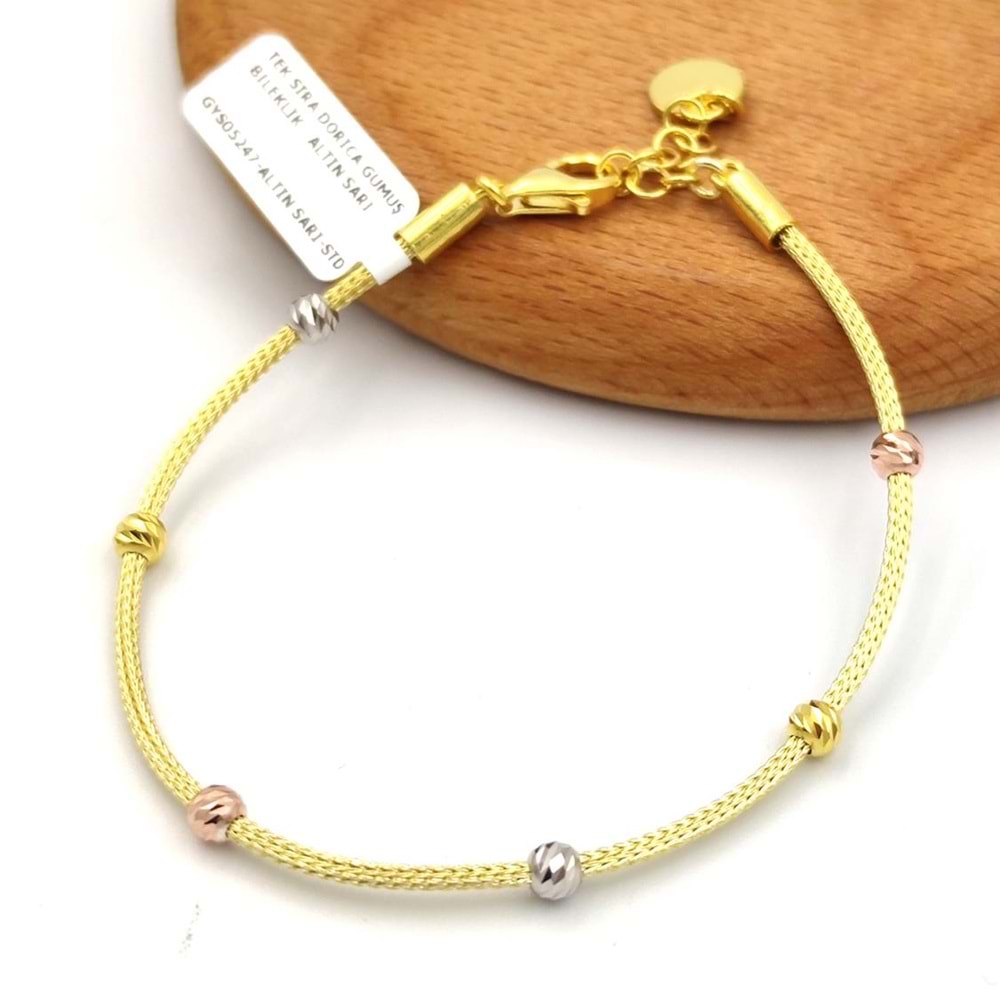 TEK SIRA DORİCA GÜMÜŞ BİLEKLİK - ALTIN SARI