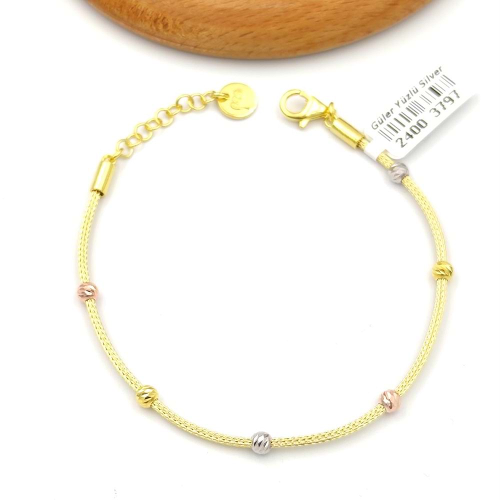 TEK SIRA DORİCA GÜMÜŞ BİLEKLİK - ALTIN SARI