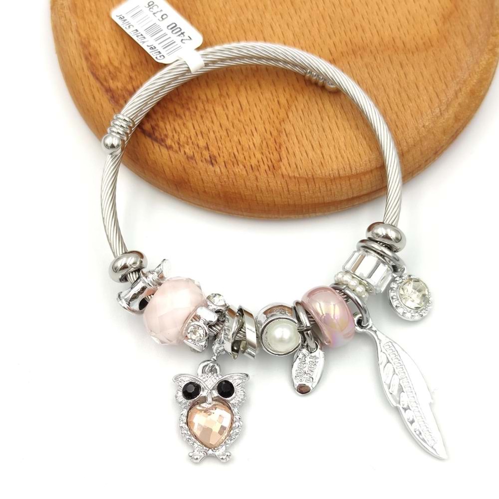 PEMBE BAYKUŞ TOP ÇELİK BİLEZİK