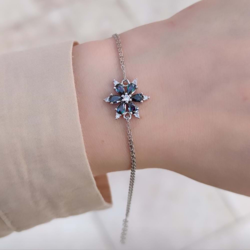 MİSTİK TOPAZ TAŞLI LOTUS GÜMÜŞ BİLEKLİK