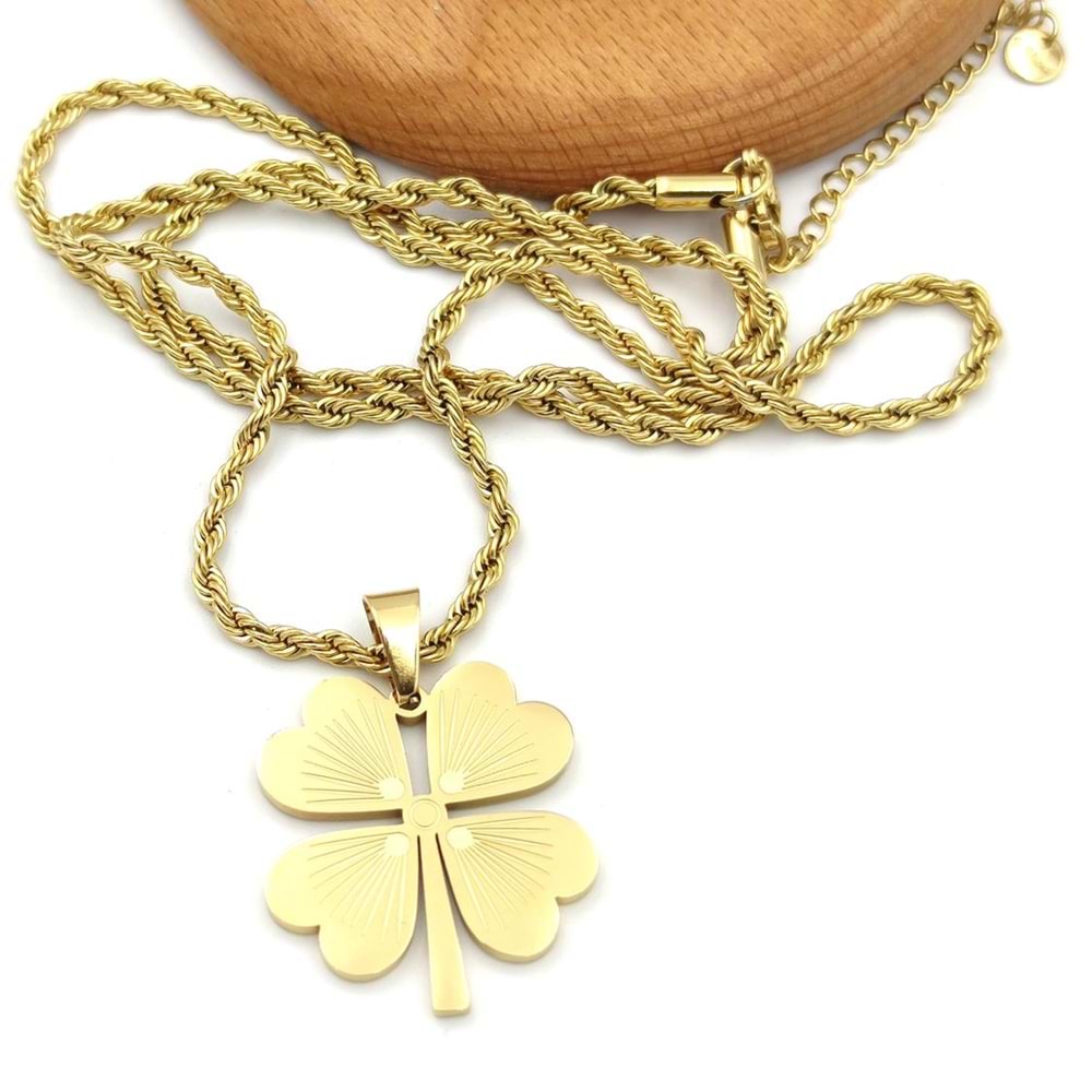 3 MM BURGU ZİNCİR ÇELİK YONCA KOLYE 65 CM