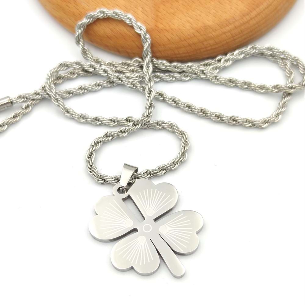 3 MM BURGU ZİNCİR ÇELİK YONCA KOLYE 65 CM