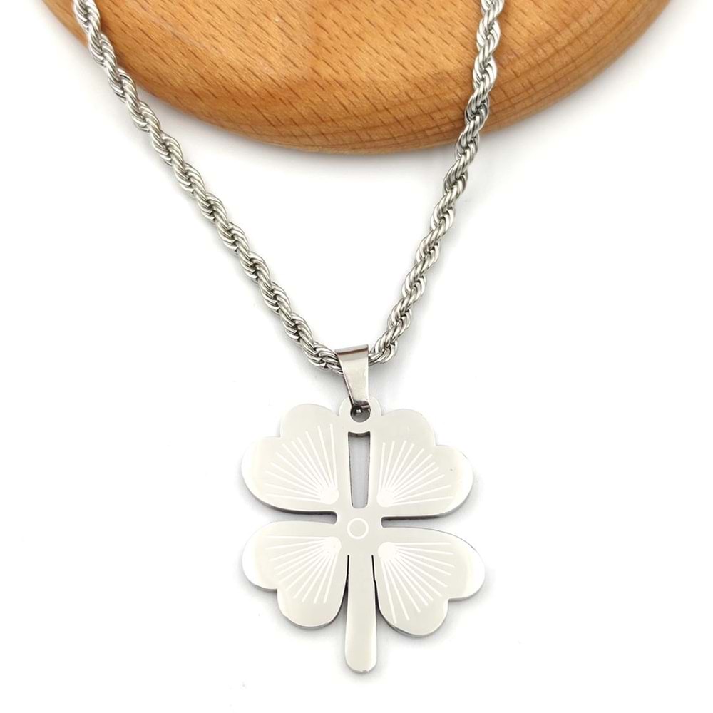 3 MM BURGU ZİNCİR ÇELİK YONCA KOLYE 65 CM