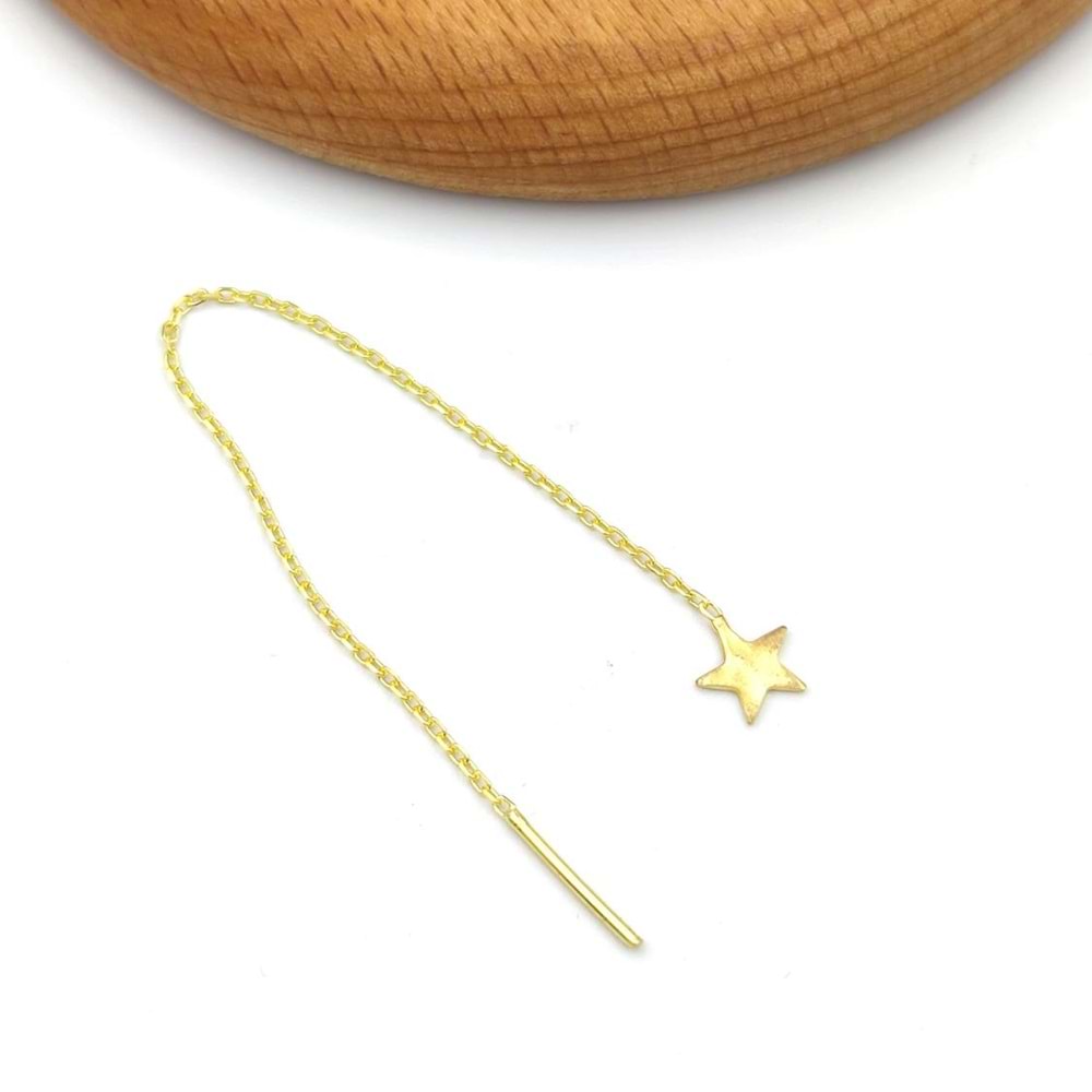 TEKLİ YILDIZ JAPON ZİNCİR GÜMÜŞ KÜPE - RODYUM BEYAZ