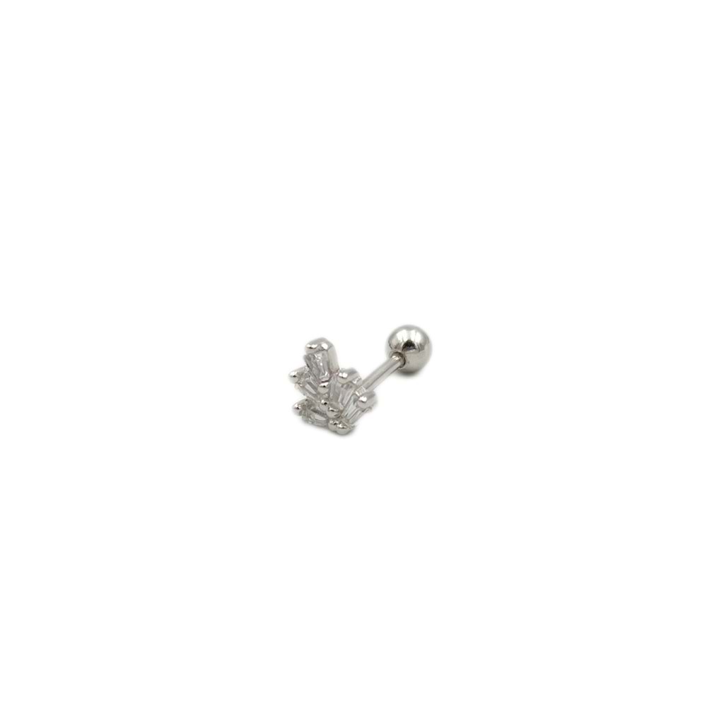 BAGET TAŞLI YAPRAK GÜMÜŞ TRAGUS PIERCING - RODYUM BEYAZ