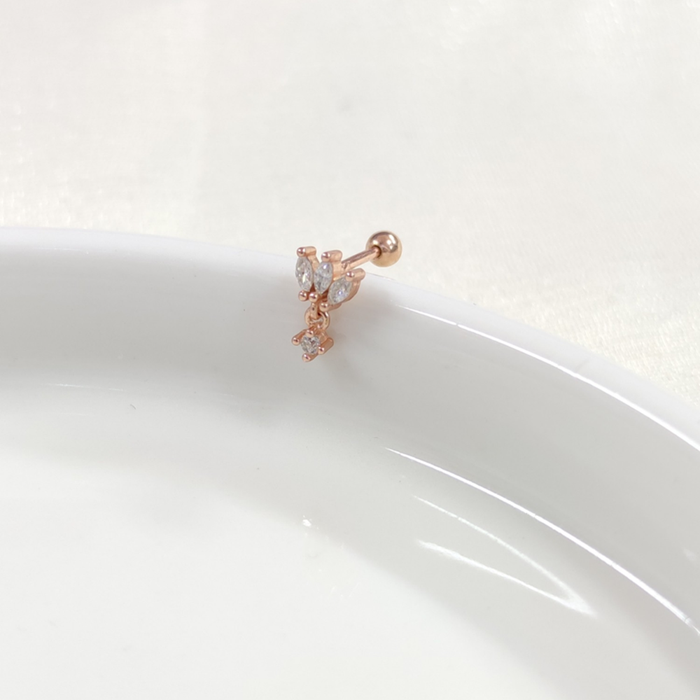 MİNİ SALLANTILI ÜÇ YAPRAK GÜMÜŞ TRAGUS PIERCING - ROSE BAKIR