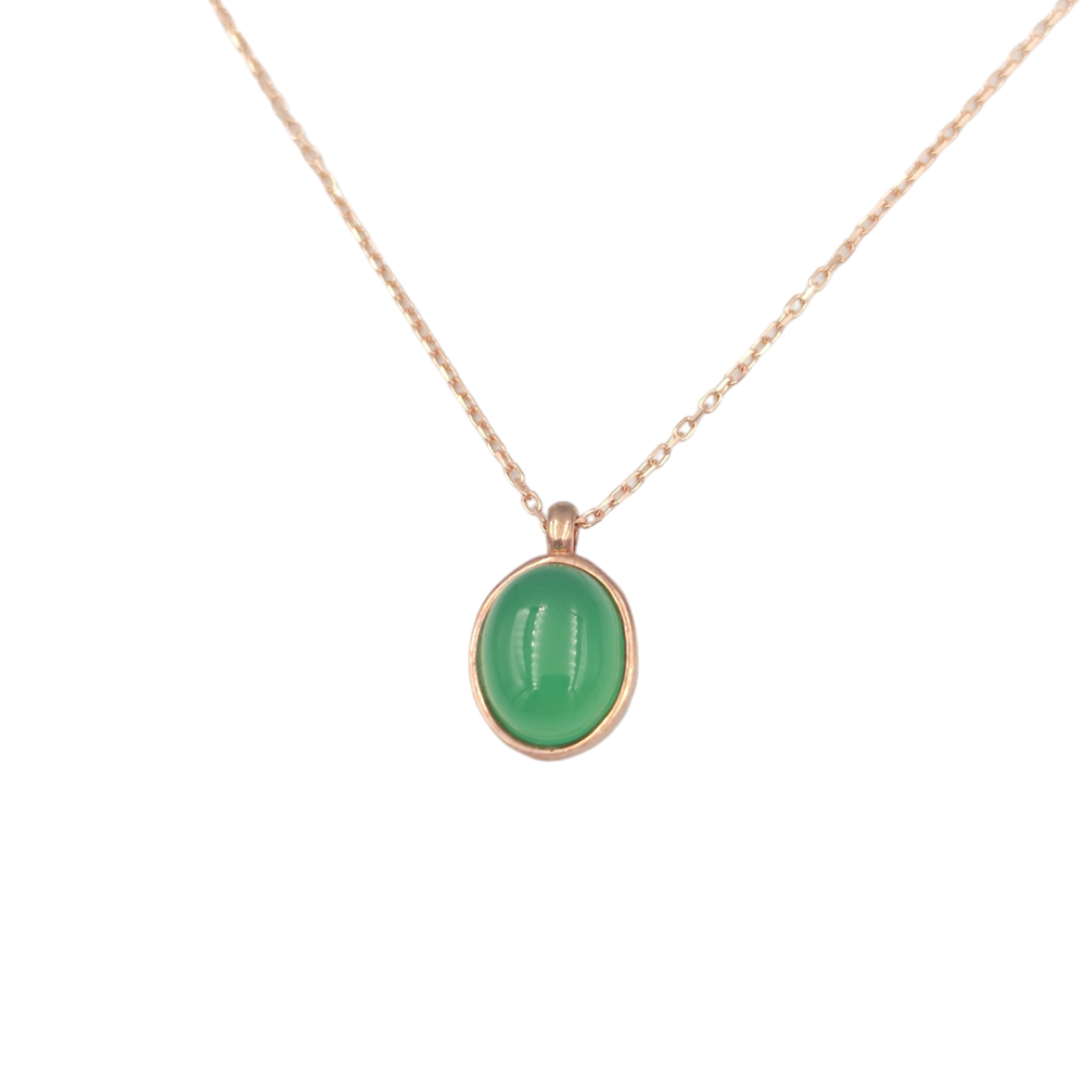 YEŞİL AKİK ZİRKON TAŞLI MİNİ OVAL GÜMÜŞ KOLYE - ROSE BAKIR