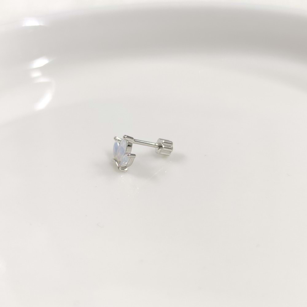 BUZLU LOTUS GÜMÜŞ TRAGUS PIERCING - RODYUM BEYAZ