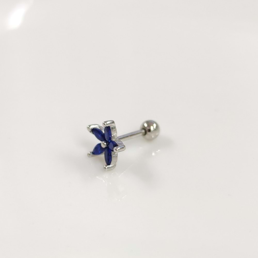 LACİ ÇİÇEK GÜMÜŞ TRAGUS PIERCING - RODYUM BEYAZ