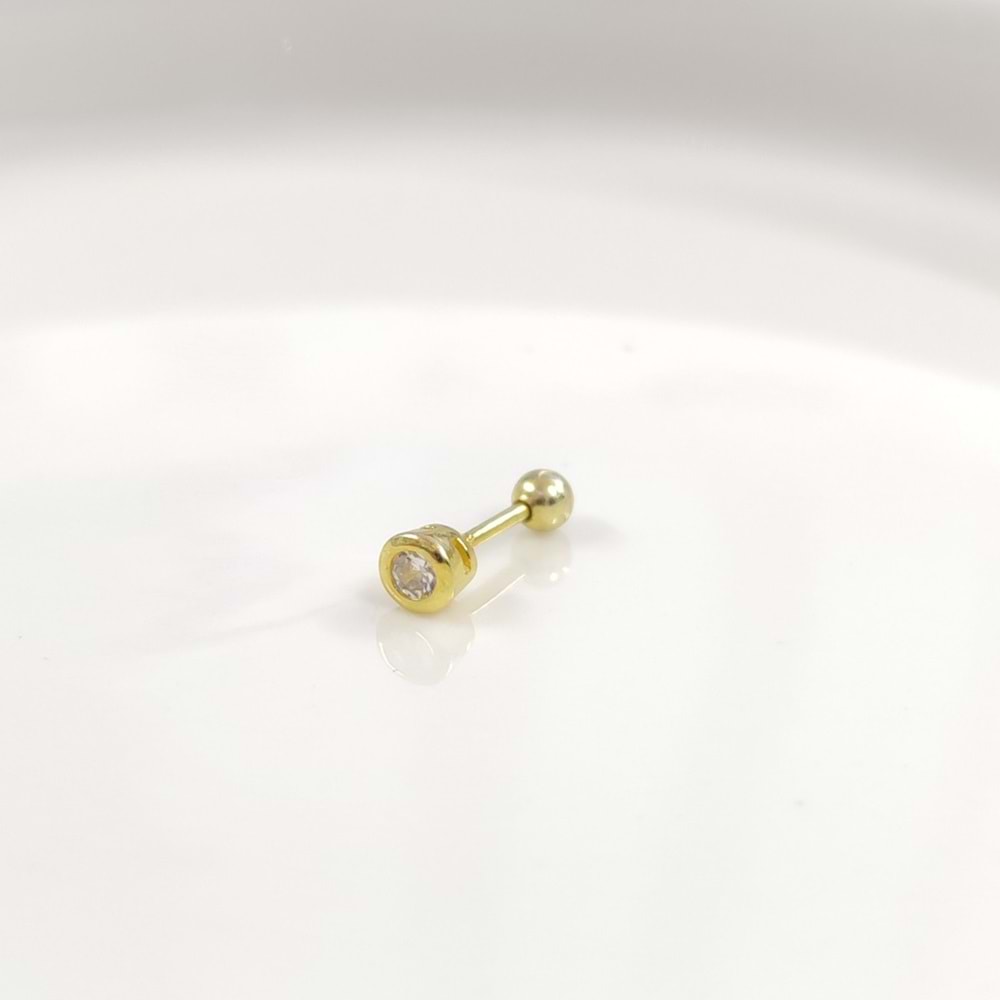 4 MM TEK TAŞ GÜMÜŞ TRAGUS PIERCING - ALTIN SARI