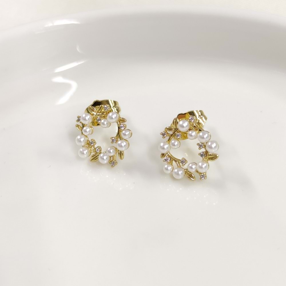 XUPING 13 MM İNCİLİ YAPRAK ÇİVİ KÜPE GOLD