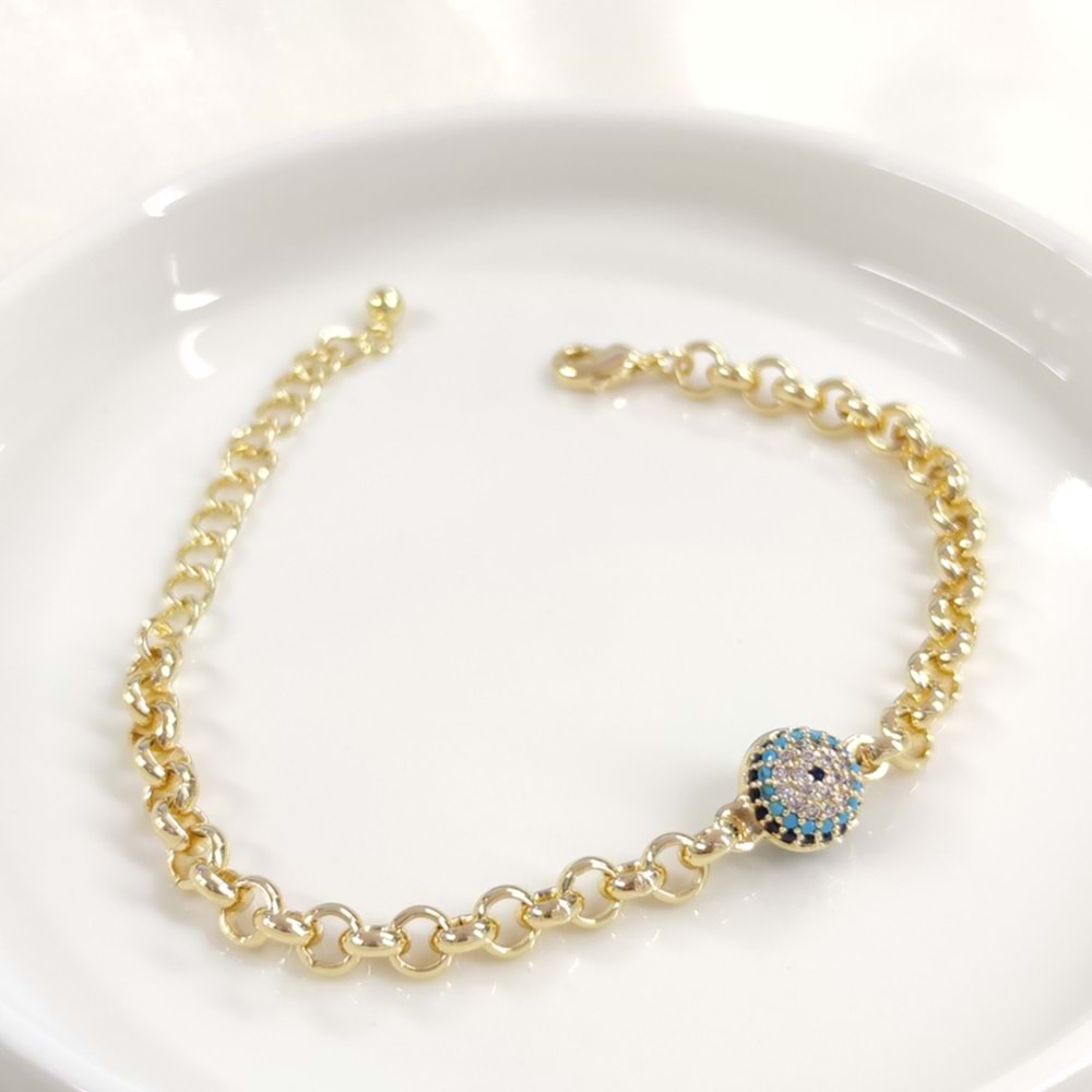 FULLYX SOSYETE GÖZÜ NAZAR BONCUKLU BİLEKLİK 18+5 CM GOLD
