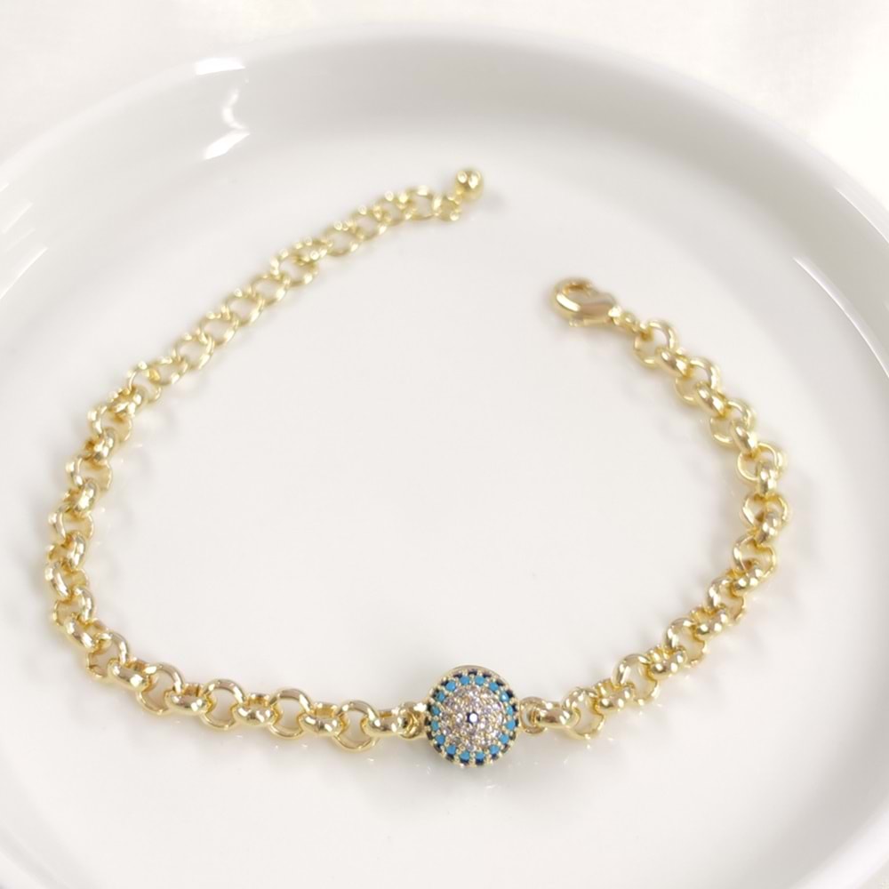 FULLYX SOSYETE GÖZÜ NAZAR BONCUKLU BİLEKLİK 18+5 CM GOLD
