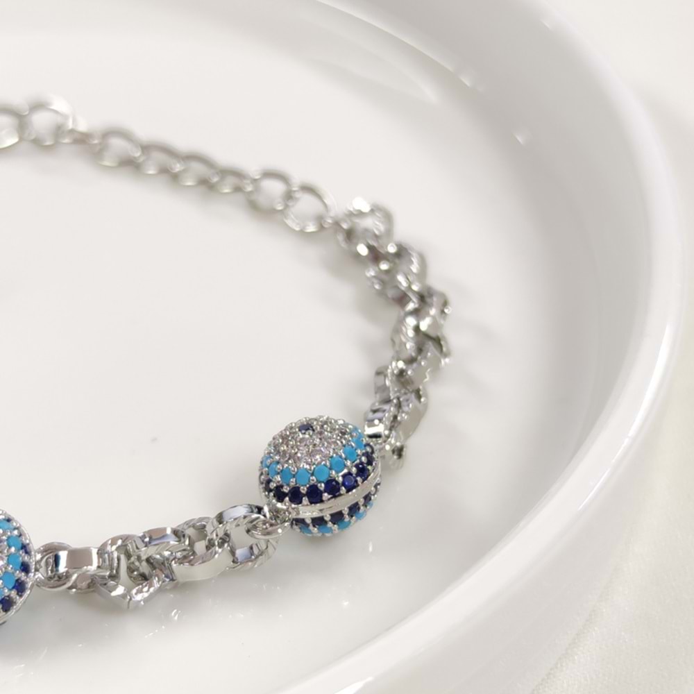 FULLYX ÜÇLÜ SOSYETE GÖZÜ NAZAR BONCUKLU BİLEKLİK 17+5 CM GOLD - BEYAZ