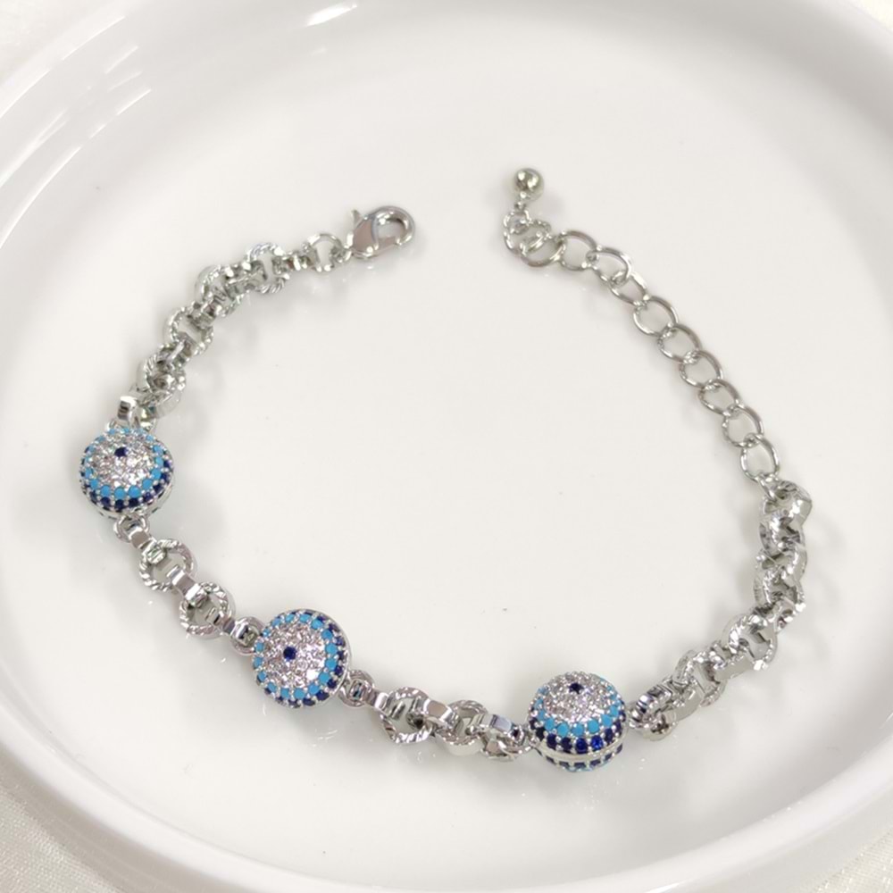 FULLYX ÜÇLÜ SOSYETE GÖZÜ NAZAR BONCUKLU BİLEKLİK 17+5 CM GOLD - BEYAZ