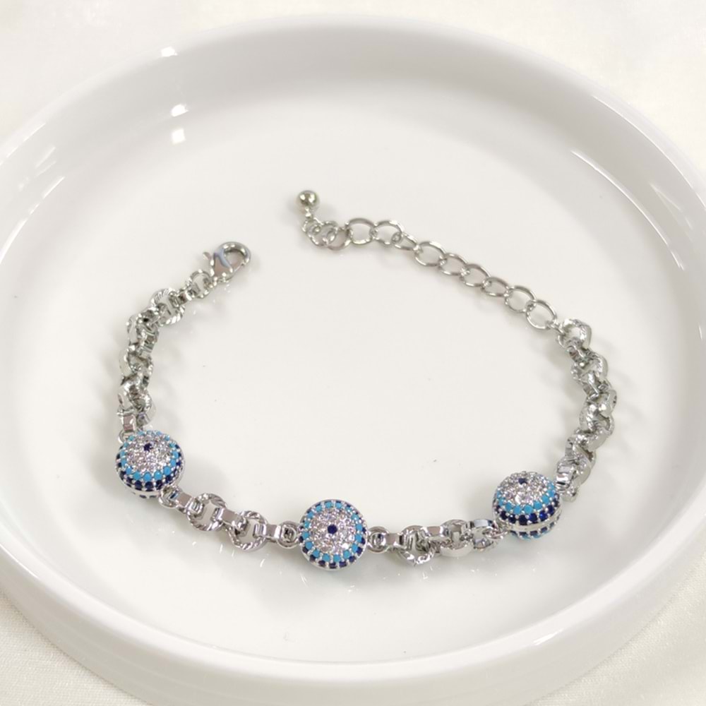 FULLYX ÜÇLÜ SOSYETE GÖZÜ NAZAR BONCUKLU BİLEKLİK 17+5 CM GOLD - BEYAZ