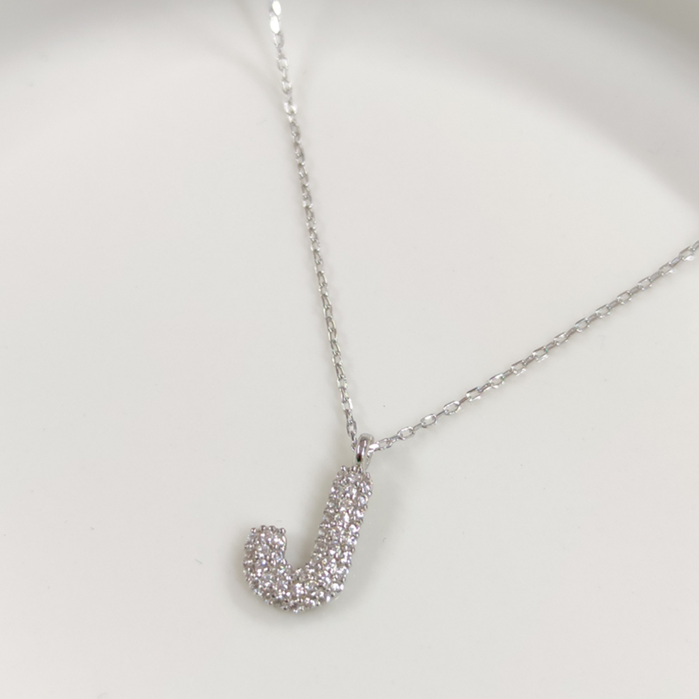 J TAŞLI GÜMÜŞ HARF KOLYE - RODYUM BEYAZ