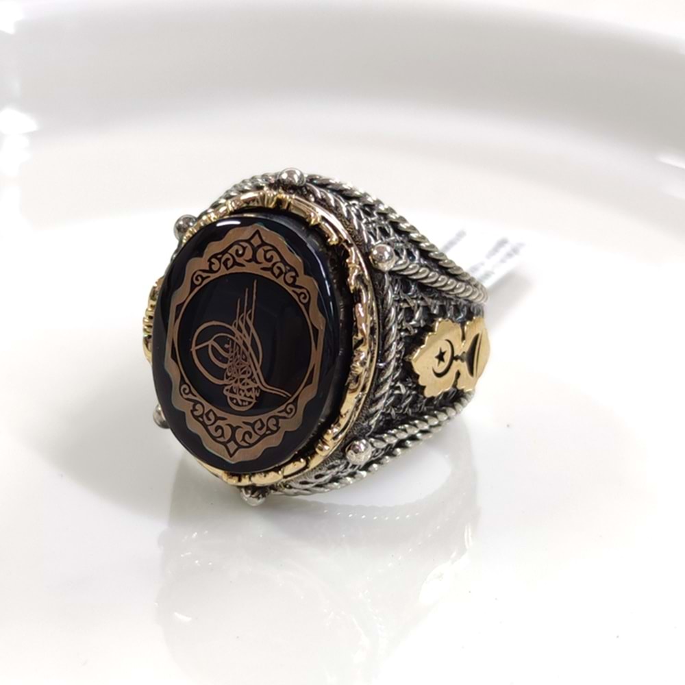 TUĞRALI OVAL GÜMÜŞ ERKEK YÜZÜK