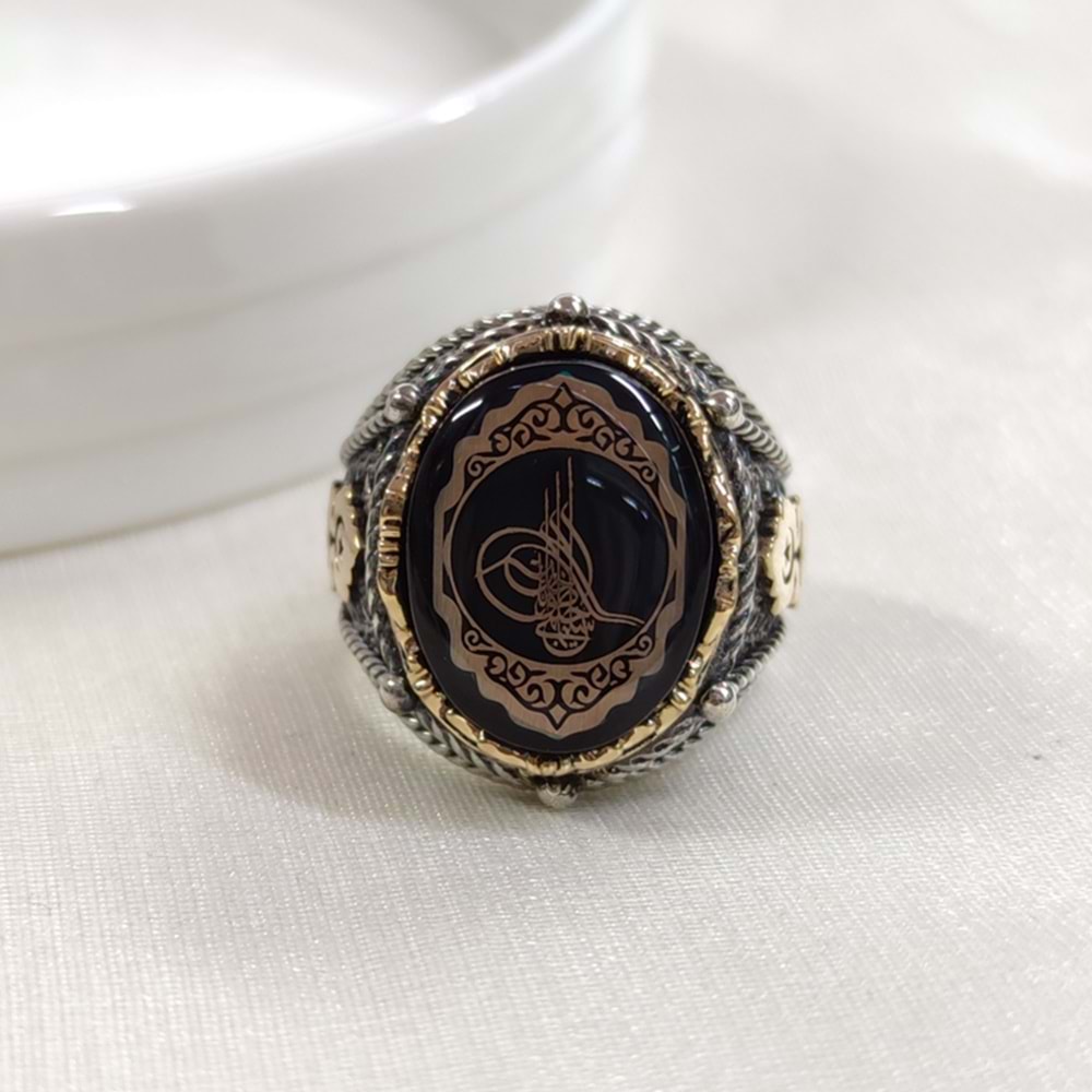 TUĞRALI OVAL GÜMÜŞ ERKEK YÜZÜK