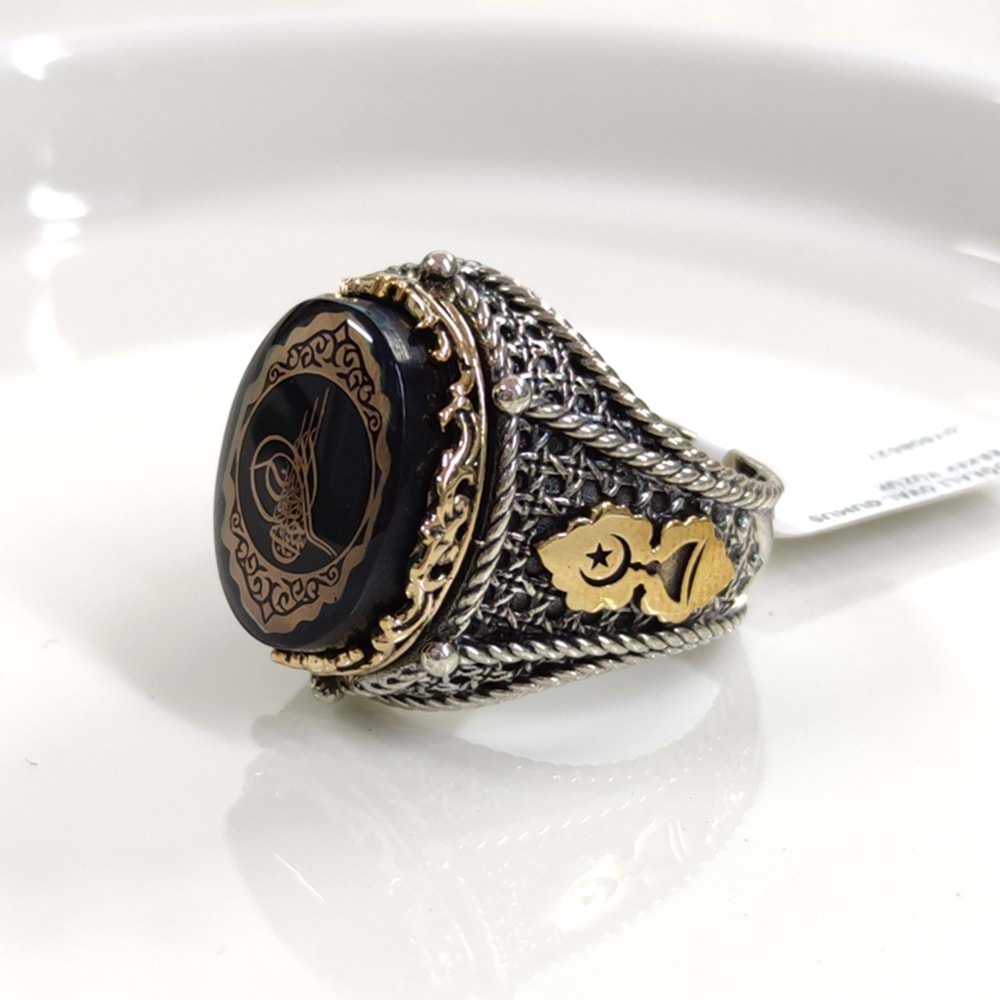 TUĞRALI OVAL GÜMÜŞ ERKEK YÜZÜK