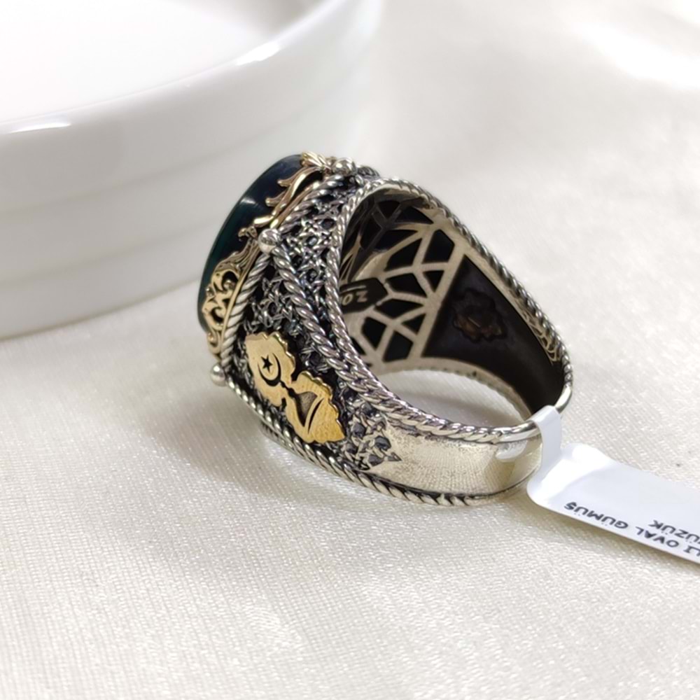 TUĞRALI OVAL GÜMÜŞ ERKEK YÜZÜK