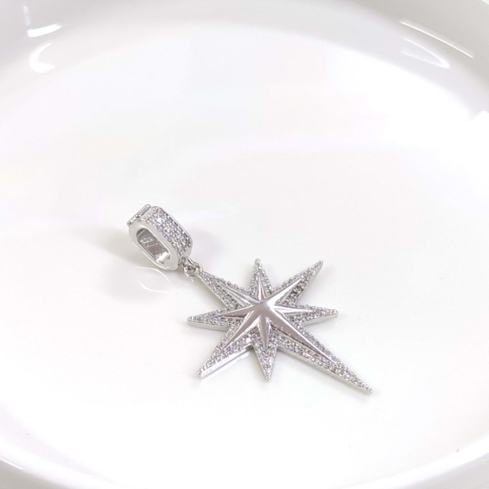 TAŞLI KUTUP YILDIZI GÜMÜŞ KOLYE UCU 4CM