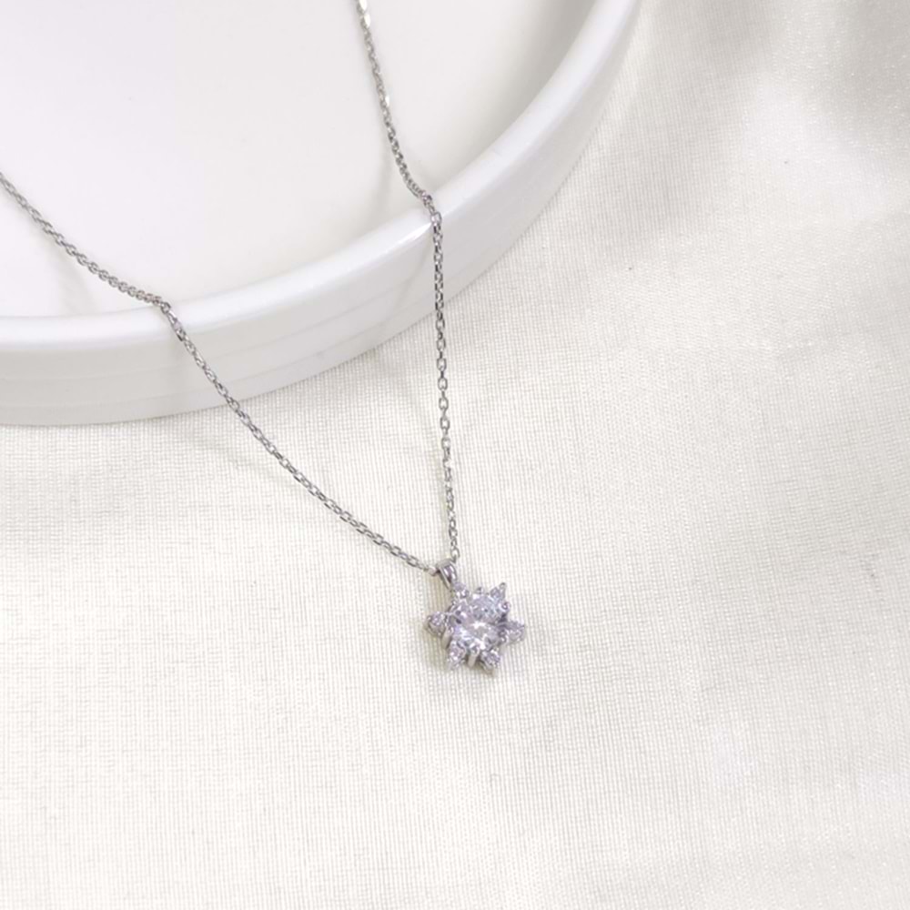 1 CM LOTUS GÜMÜŞ KOLYE 40+5 CM - RODYUM BEYAZ