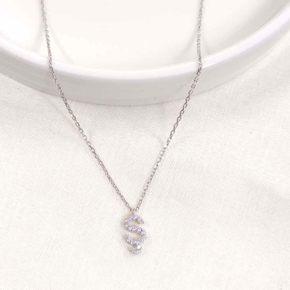 1 CM TAŞLI Ş HARF GÜMÜŞ KOLYE 40+5 CM