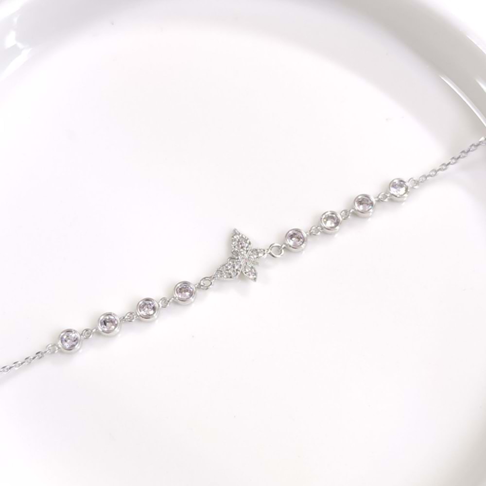 KELEBEKLİ TAŞLI GÜMÜŞ BİLEKLİK 17+3 CM