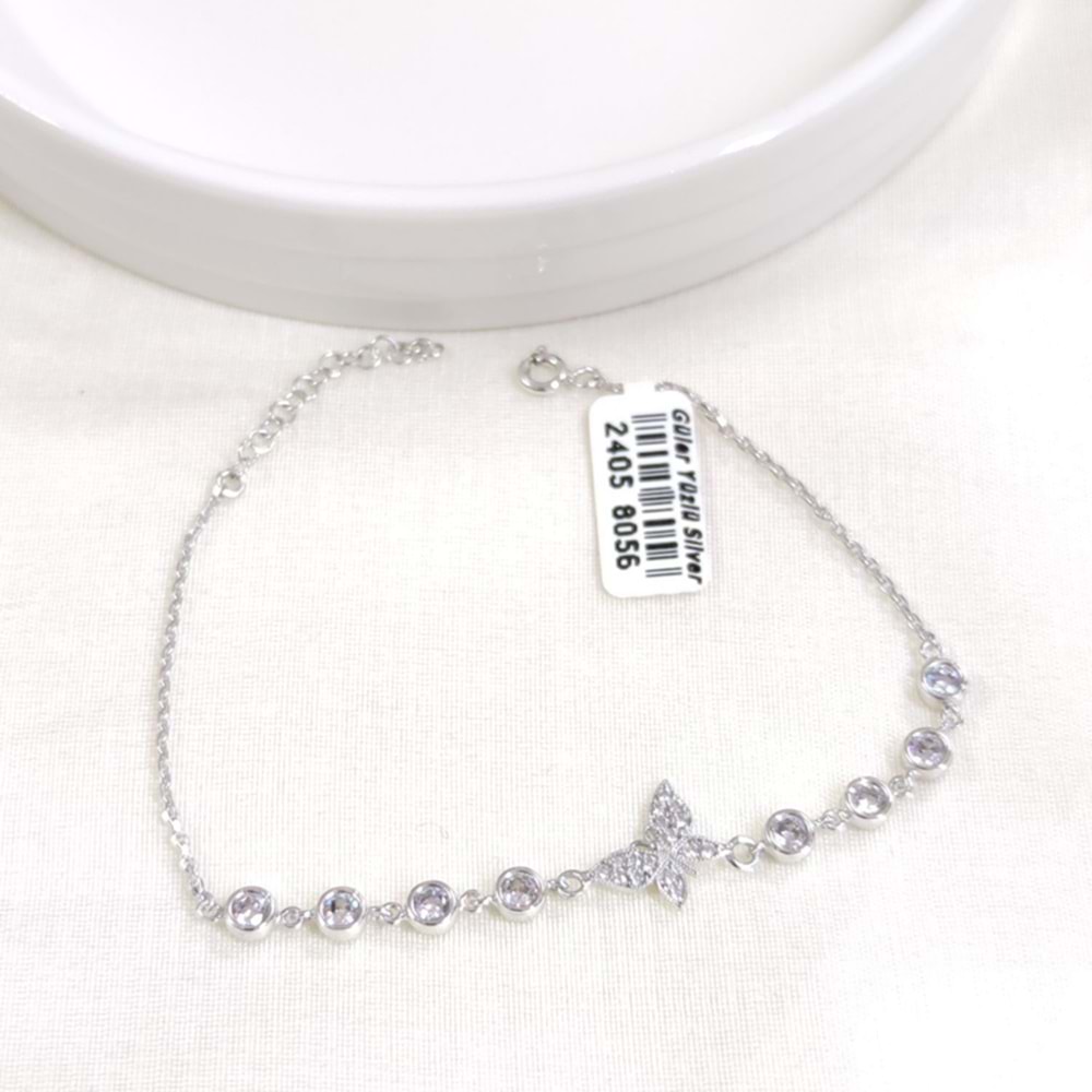 KELEBEKLİ TAŞLI GÜMÜŞ BİLEKLİK 17+3 CM