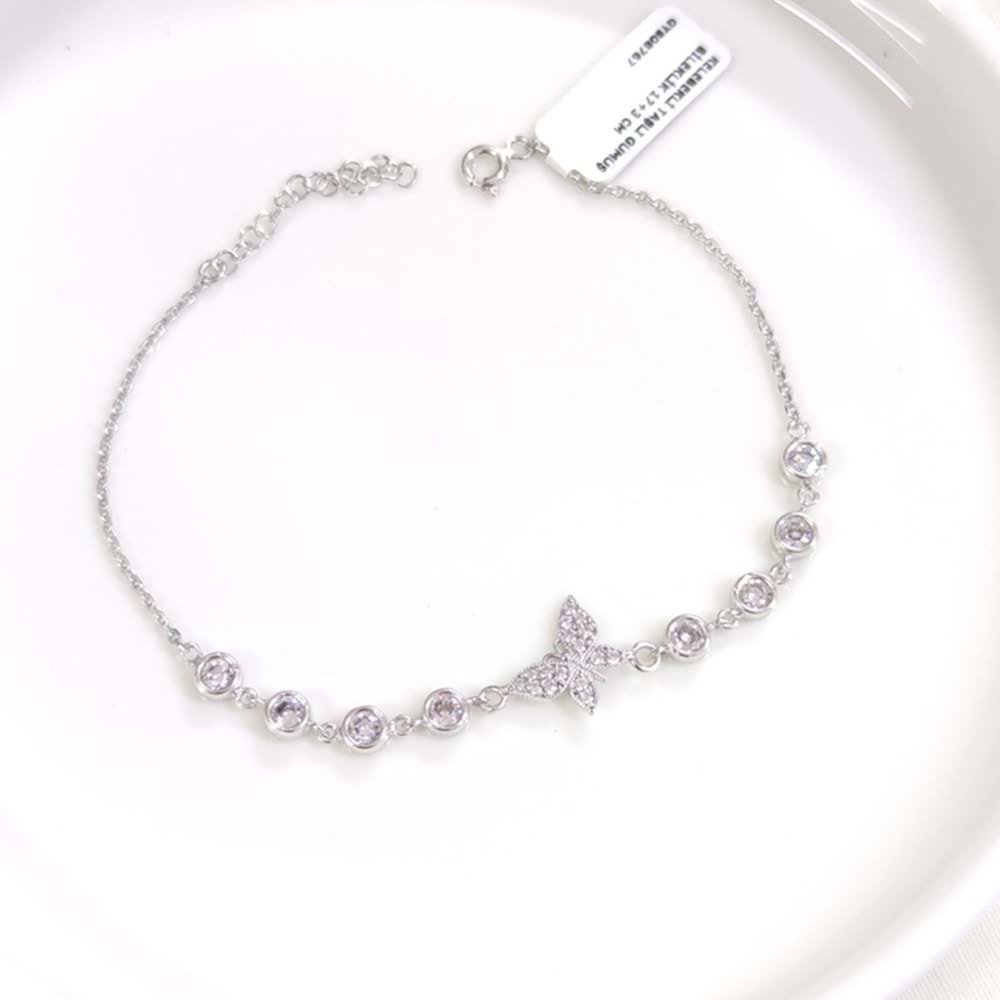 KELEBEKLİ TAŞLI GÜMÜŞ BİLEKLİK 17+3 CM
