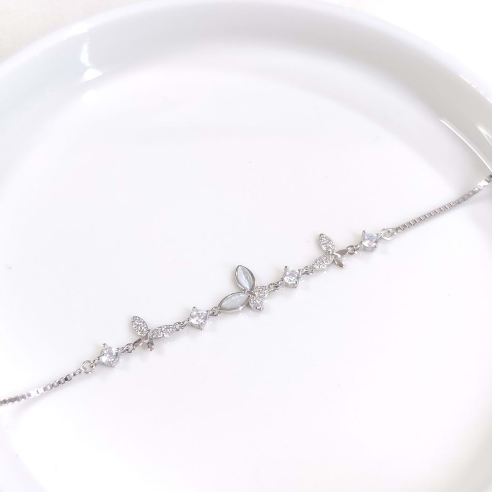 İTHAL TAŞLI SEDEF KELEBEK GÜMÜŞ BİLEKLİK 18+3 CM