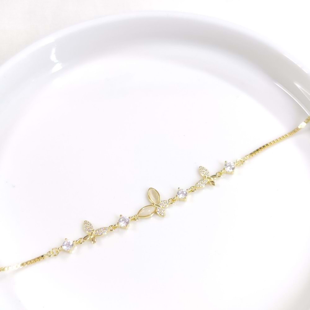 İTHAL TAŞLI SEDEF KELEBEK GÜMÜŞ BİLEKLİK 18+3 CM