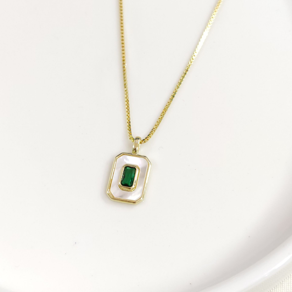 İTHAL SEDEF YEŞİL TAŞLI GÜMÜŞ KOLYE 40+5CM