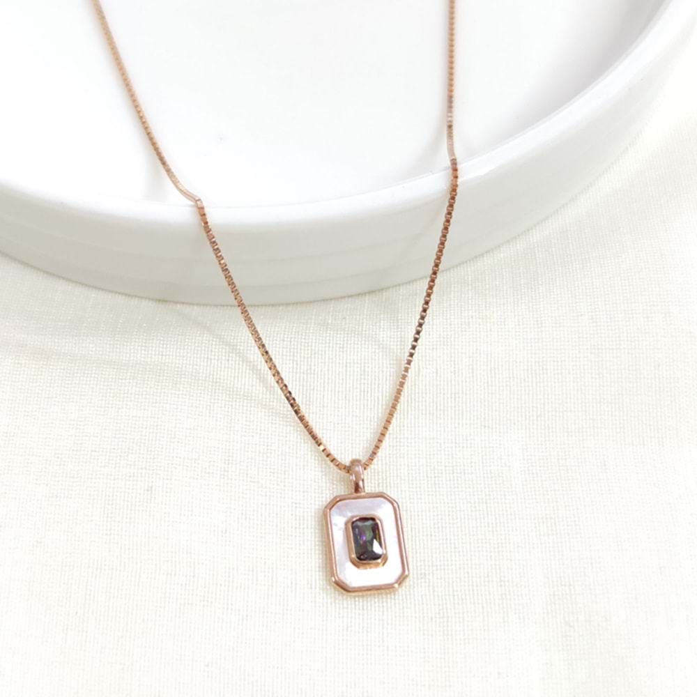 İTHAL SEDEF MİSTİK TOPAZ TAŞLI GÜMÜŞ KOLYE ROSE