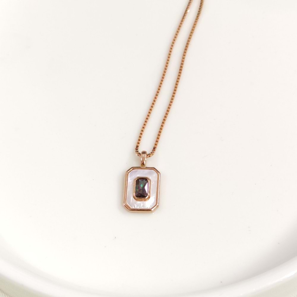İTHAL SEDEF MİSTİK TOPAZ TAŞLI GÜMÜŞ KOLYE ROSE
